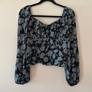Abercrombie & Fitch Women's Large Blue Black Floral Bustier Long Sleeve Blouse